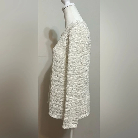 Chico's white gold long sleeve open knit sweater Sz 1 Medium - Picture 6 of 16